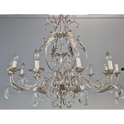 317 - CHANDELIER, SILVER GILT METAL. Italian style, with foliate detail 105cm w x 130cm t.