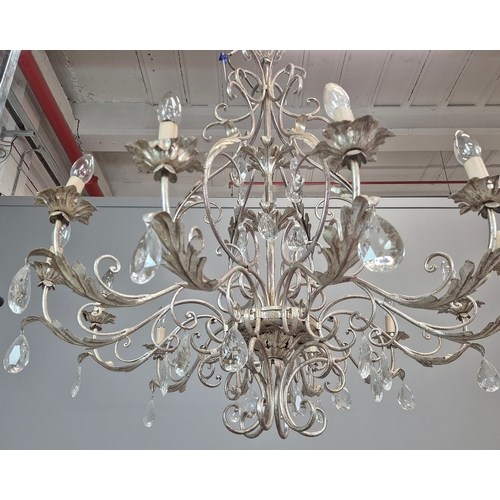 317 - CHANDELIER, SILVER GILT METAL. Italian style, with foliate detail 105cm w x 130cm t.