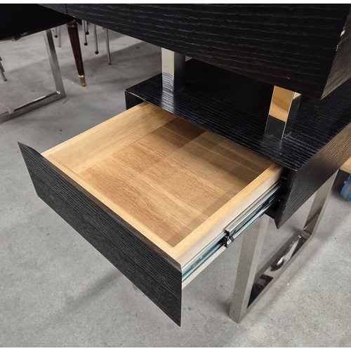 321 - CONSOLE TABLE, CONTEMPORARY STYLE. with polished metal legs 50cm d x 78cm t x 150 cm w.