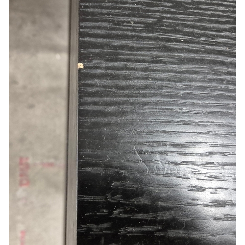 321 - CONSOLE TABLE, CONTEMPORARY STYLE. with polished metal legs 50cm d x 78cm t x 150 cm w.