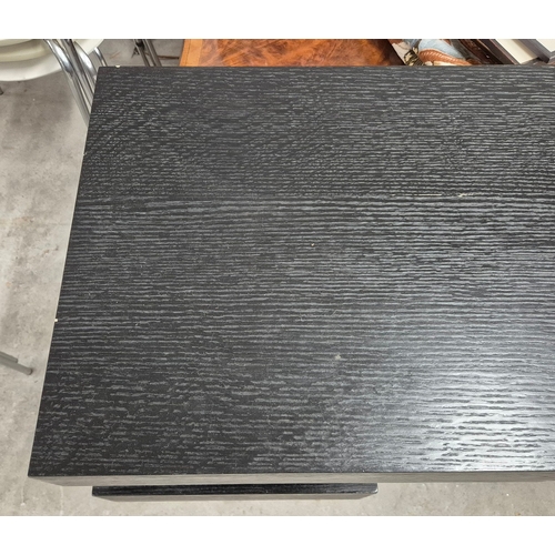 321 - CONSOLE TABLE, CONTEMPORARY STYLE. with polished metal legs 50cm d x 78cm t x 150 cm w.