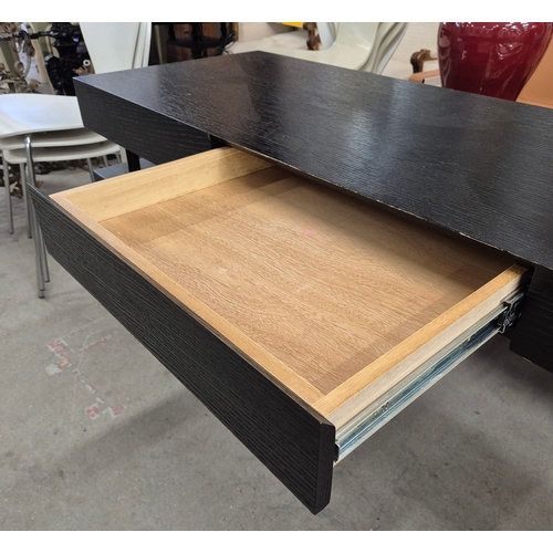 321 - CONSOLE TABLE, CONTEMPORARY STYLE. with polished metal legs 50cm d x 78cm t x 150 cm w.