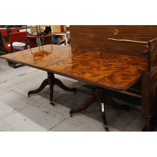 322 - DINING TABLE. with twin pedestal and one extra leaf. 225cm l unextended 112cm d x 77cm t. Leaf 56cm ... 