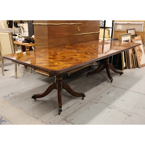 322 - DINING TABLE. with twin pedestal and one extra leaf. 225cm l unextended 112cm d x 77cm t. Leaf 56cm ... 