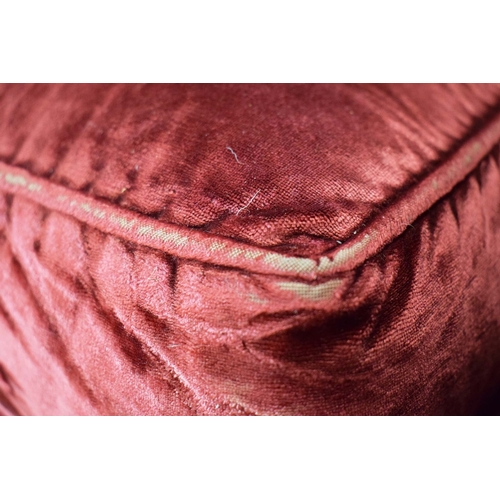 325 - SOFA, RED VELVET. 85cm t x 231cm w x 95cm d.
