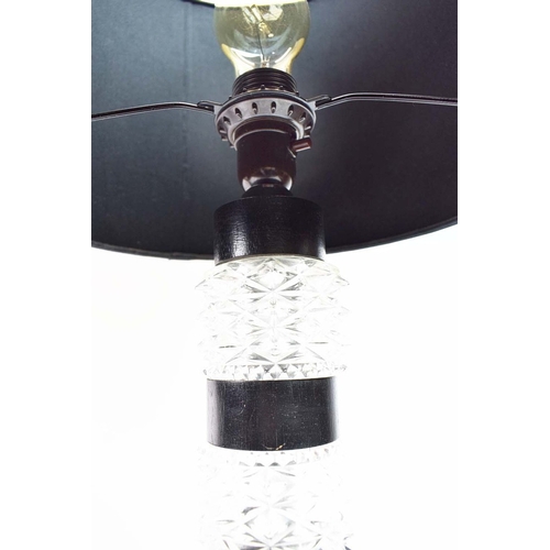 326 - TABLE LAMPS, A PAIR, CUT GLASS. with black shades, each 66cm t overall (2).