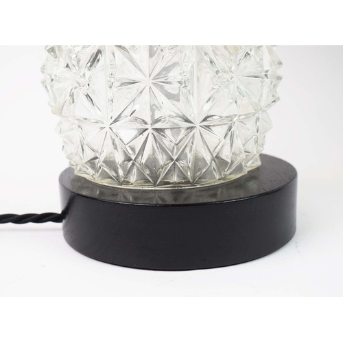 326 - TABLE LAMPS, A PAIR, CUT GLASS. with black shades, each 66cm t overall (2).