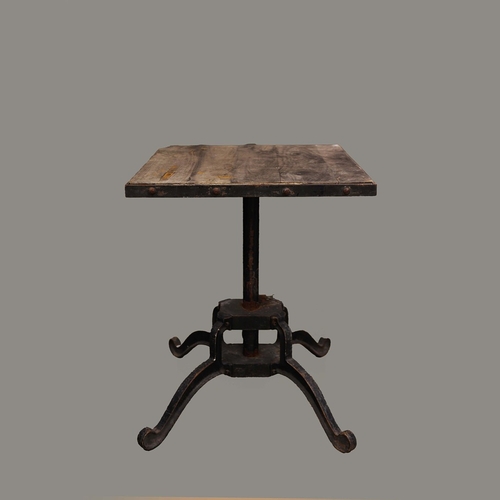 330 - INDUSTRIAL STYLE DINING SET. (5). including 4 chairs, 97.5cm H approx., and a table, 62cm x 62cm x 7... 