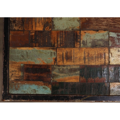 330 - INDUSTRIAL STYLE DINING SET. (5). including 4 chairs, 97.5cm H approx., and a table, 62cm x 62cm x 7... 