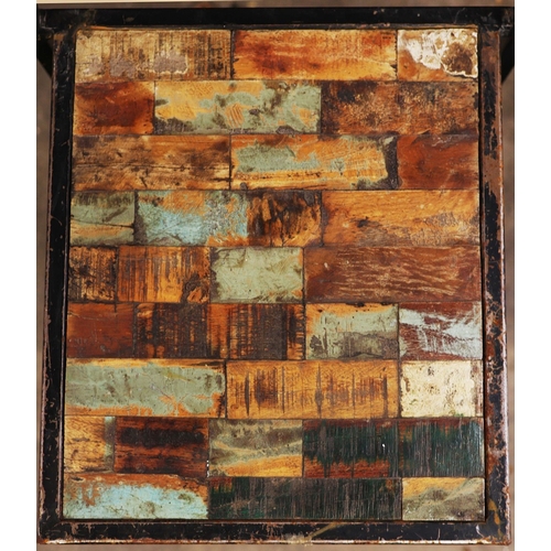 330 - INDUSTRIAL STYLE DINING SET. (5). including 4 chairs, 97.5cm H approx., and a table, 62cm x 62cm x 7... 