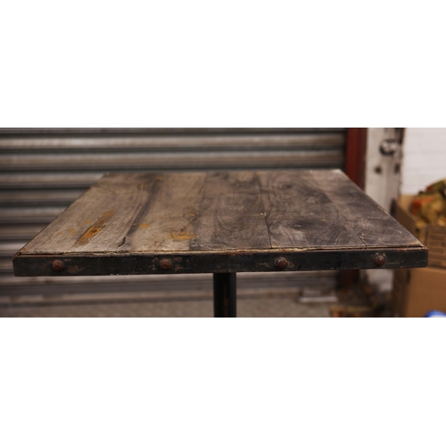 330 - INDUSTRIAL STYLE DINING SET. (5). including 4 chairs, 97.5cm H approx., and a table, 62cm x 62cm x 7... 