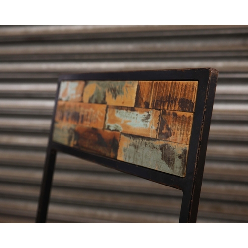 330 - INDUSTRIAL STYLE DINING SET. (5). including 4 chairs, 97.5cm H approx., and a table, 62cm x 62cm x 7... 