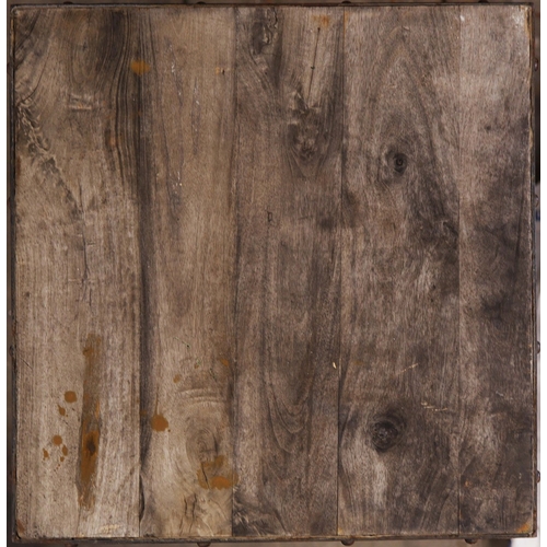 330 - INDUSTRIAL STYLE DINING SET. (5). including 4 chairs, 97.5cm H approx., and a table, 62cm x 62cm x 7... 