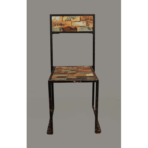 330 - INDUSTRIAL STYLE DINING SET. (5). including 4 chairs, 97.5cm H approx., and a table, 62cm x 62cm x 7... 