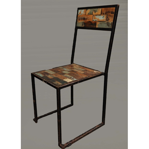 330 - INDUSTRIAL STYLE DINING SET. (5). including 4 chairs, 97.5cm H approx., and a table, 62cm x 62cm x 7... 