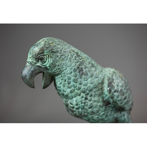 336 - CONTEMPORARY SCHOOL SCULPTURAL STUDY OF PARROT ON BRANCH. cast metal, 124cm H approx.