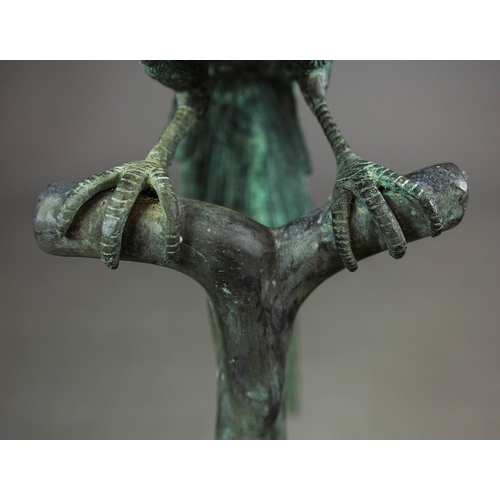 336 - CONTEMPORARY SCHOOL SCULPTURAL STUDY OF PARROT ON BRANCH. cast metal, 124cm H approx.