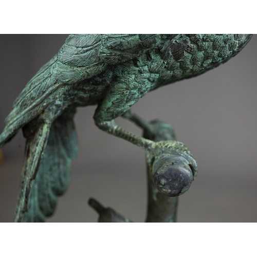 336 - CONTEMPORARY SCHOOL SCULPTURAL STUDY OF PARROT ON BRANCH. cast metal, 124cm H approx.