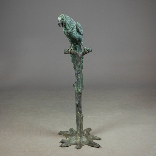 336 - CONTEMPORARY SCHOOL SCULPTURAL STUDY OF PARROT ON BRANCH. cast metal, 124cm H approx.