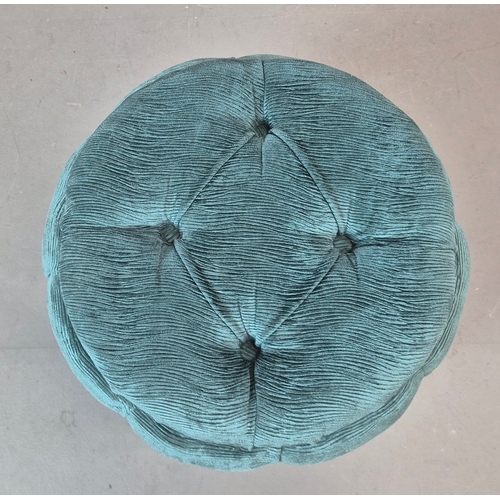 338 - OTTOMAN. turquoise velvet 57cm w x 49cm t.