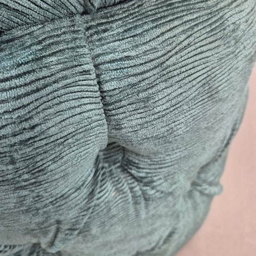 338 - OTTOMAN. turquoise velvet 57cm w x 49cm t.