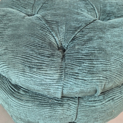 338 - OTTOMAN. turquoise velvet 57cm w x 49cm t.