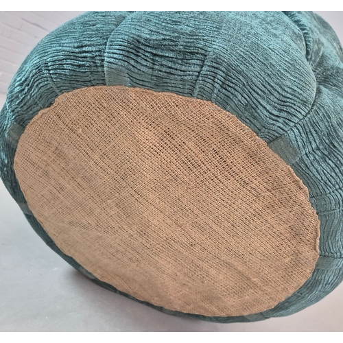 338 - OTTOMAN. turquoise velvet 57cm w x 49cm t.