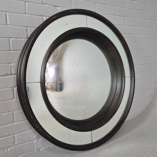 339 - CONVEX MIRROR. eglomise, with a wooden show frame and border, possibly by Julian Chichester 88cm w.