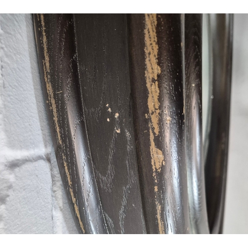 339 - CONVEX MIRROR. eglomise, with a wooden show frame and border, possibly by Julian Chichester 88cm w.