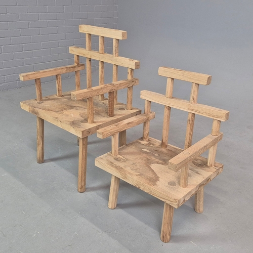 343 - PRIMITIVE FOLK ART STYLE ARMCHAIRS (2). largest 84cm H x 58cm W x 44cm D.