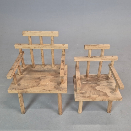 343 - PRIMITIVE FOLK ART STYLE ARMCHAIRS (2). largest 84cm H x 58cm W x 44cm D.