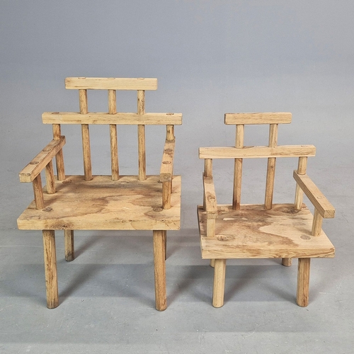 343 - PRIMITIVE FOLK ART STYLE ARMCHAIRS (2). largest 84cm H x 58cm W x 44cm D.