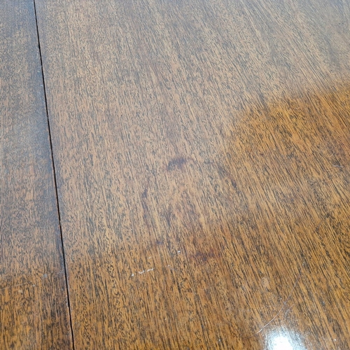 346 - DINING TABLE, REGENCY STYLE. mahogany, with two pedestals each with tripod supports, with two leaves... 