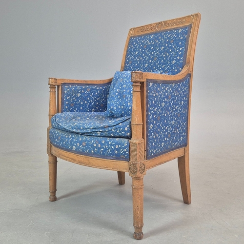 347 - DIRECTOIRE BERGERE. Beechwood and blue fabric.