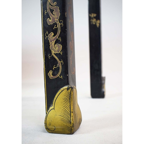 348 - CHINESE CONSOLE TABLE. ebonised, scarlet and gilt Chinoiserie decorated, 81cm H x 129cm x 46cm.