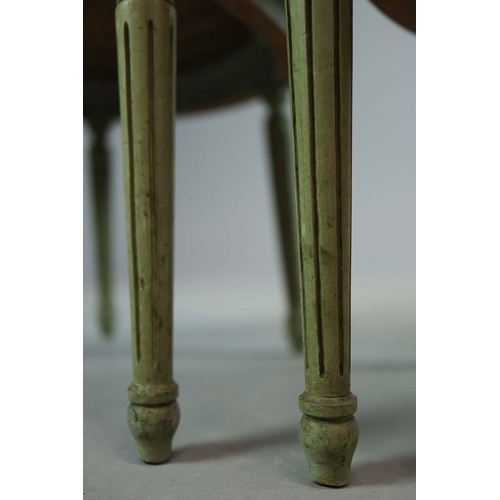 350 - DOUBLE CANED TUB CHAIRS, A PAIR. early 20th century French with green painted show frames and carved... 