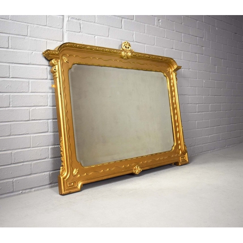353 - OVERMANTEL MIRROR. with a gilt frame and a bevelled plate 123cm w x 94cm t.