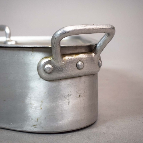 354 - A COLLECTION OF FIVE KITCHEN FISH POACHERS AND PANS. (5). comprising an aluminium turbot poacher and... 