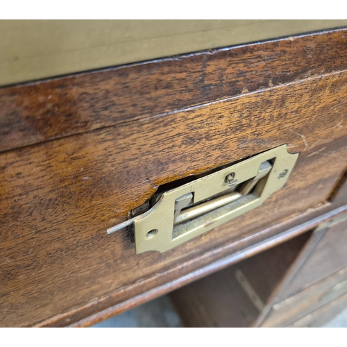 355 - MILITARY/CAMPAIGN PEDESTAL DESK. reproduction mahogany, of nine drawers with recessed brass handles,... 