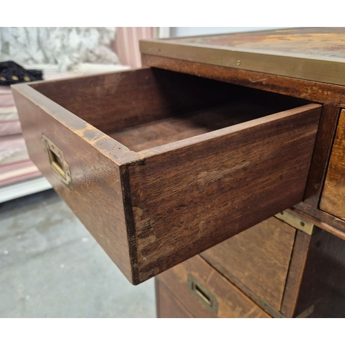 355 - MILITARY/CAMPAIGN PEDESTAL DESK. reproduction mahogany, of nine drawers with recessed brass handles,... 