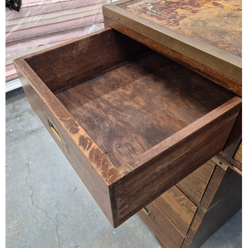 355 - MILITARY/CAMPAIGN PEDESTAL DESK. reproduction mahogany, of nine drawers with recessed brass handles,... 