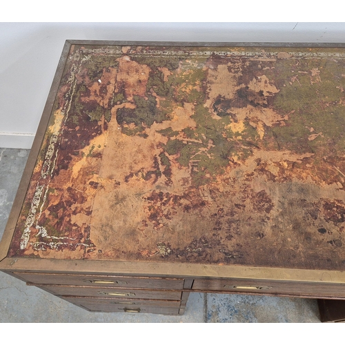 355 - MILITARY/CAMPAIGN PEDESTAL DESK. reproduction mahogany, of nine drawers with recessed brass handles,... 