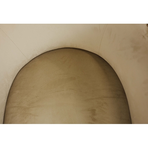 356 - ARMCHAIR, WITH A CURVED BACK. and studded detail, with a contrast back 76cm w x 80cm t.