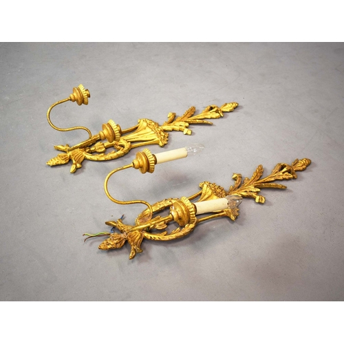 357 - WALL SCONCES, A PAIR, GILT (2). Victorian style each 75cm t x 28cm w, one electrified, one not (2).