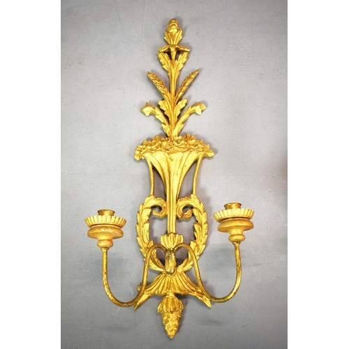 357 - WALL SCONCES, A PAIR, GILT (2). Victorian style each 75cm t x 28cm w, one electrified, one not (2).