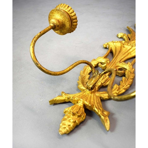 357 - WALL SCONCES, A PAIR, GILT (2). Victorian style each 75cm t x 28cm w, one electrified, one not (2).