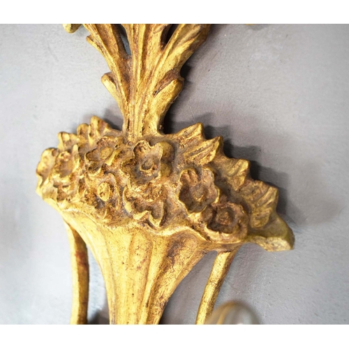357 - WALL SCONCES, A PAIR, GILT (2). Victorian style each 75cm t x 28cm w, one electrified, one not (2).
