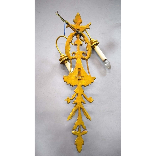 357 - WALL SCONCES, A PAIR, GILT (2). Victorian style each 75cm t x 28cm w, one electrified, one not (2).