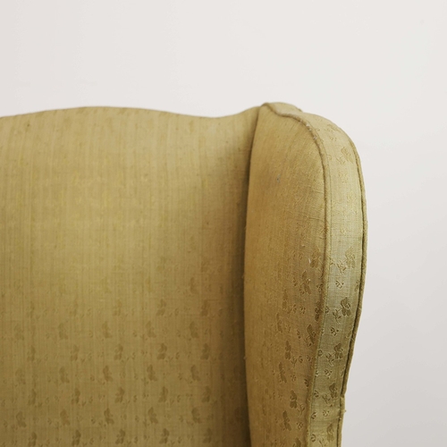 360 - GEORGE III ELM WING ARMCHAIR. Circa 1800, in green patterned upholstery 83cmw x 123cm t.