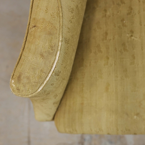 360 - GEORGE III ELM WING ARMCHAIR. Circa 1800, in green patterned upholstery 83cmw x 123cm t.